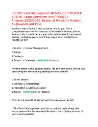CVENT Event Management ADVANCED UPDATED ACTUAL Exam Questions and CORRECT Answers,2025/202