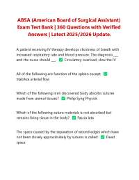 ABSA (American Board of Surgical Assistant) Exam Test Bank 360 Questions with Answers