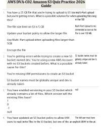 AWS DVA-C02 Amazon S3Quiz Practice 2026 Guide