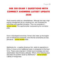 INB 300 EXAM 1 QUESTIONS WITH CORRECT ANSWERS LATEST UPDATE 2026