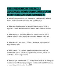 CERTIFIED EXPORT SPECIALIST ADVANCED TRADE COMPLIANCE EXAM SCRIPT 2026 ANSWERS GRADED A+