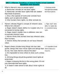 UNIT 5 Warren: Speaking of Animal Rights Actual Updated Questions And Answers