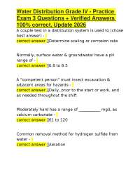 Water Distribution Grade IV - Practice Exam 3 Questions + Verified Answers 100% correct, U