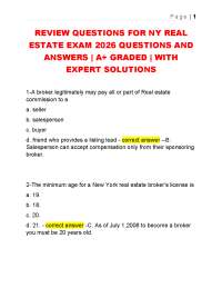 NY Real Estate License Exam Review Questions & Answers PDF Study Guide 2026\2027