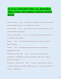 ACTUAL 2025/2026 PHIL 235- Biomedical Ethics Exam with complete solutions already passed