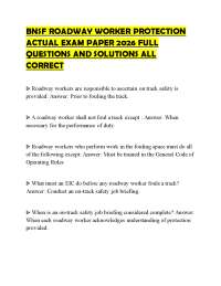 BNSF ROADWAY WORKER PROTECTION ACTUAL EXAM PAPER 2026 FULL QUESTIONS AND SOLUTIONS