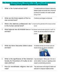The Human-Animal Bond: Veterinary Role, Ethics and Compassion Fatigue Actual Updated Ques