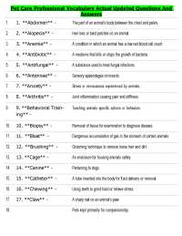 Pet Care Professional Vocabulary Actual Updated Questions And Answers
