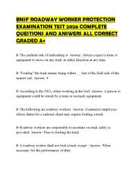 BNSF ROADWAY WORKER PROTECTION EXAMINATION TEST 2026 COMPLETE QUESTIONS AND ANSWERS