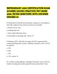 REFRIGERANT 410A CERTIFICATION EXAM ASSURED SUCCESS PRACTICE TEST BANK 2026 TESTED QUESTIO