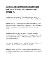 SERVSAFE 7TH EDITION DIAGNOSTIC TEST FULL PAPER 2026 QUESTIONS ANSWERS GRADED A+