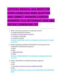 CERTIFIED MEDICAL GAS INSPECTOR EXAM (ASME/ASSE 6020) QUESTION AND CORRECT ANSWERS
