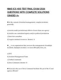 NIMS ICS 400 TEST FINAL EXAM 2026 QUESTIONS WITH COMPLETE SOLUTIONS GRADED A+
