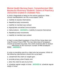 Mental Health Nursing Exam: Comprehensive Q&A Review for Pharmacy Students, Exams of Pharm