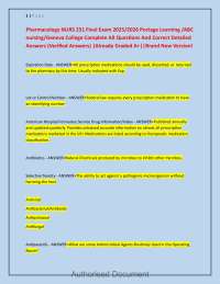 Pharmacology NURS 251 Final Exam 2025/2026 Portage Learning / ABC nursing / Geneva College