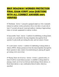 BNSF ROADWAY WORKER PROTECTION FINAL EXAM SCRIPT 2026 QUESTIONS WITH ALL CORRECT ANSWERS
