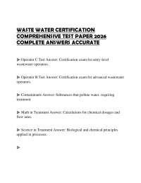 WASTE WATER CERTIFICATION COMPREHENSIVE TEST PAPER 2026 COMPLETE ANSWERS ACCURATE