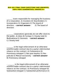 BUS 201 Final Exam Questions & Answers – Guaranteed A+ | Business Law & Corporate Governan