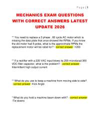 MECHANICS EXAM QUESTIONS WITH CORRECT ANSWERS LATEST UPDATE 2026