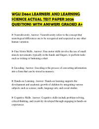 WGU D664 LEARNERS AND LEARNING SCIENCE ACTUAL TEST PAPER 2026 QUESTIONS WITH ANSWERS GRADE