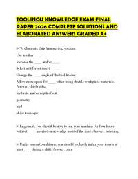 TOOLINGU KNOWLEDGE EXAM FINAL PAPER 2026 COMPLETE SOLUTIONS AND ELABORATED ANSWERS GRADED