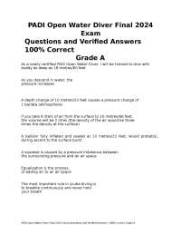 PADI Open Water Diver Final 2024 Exam Questions and Verified Answers 100% Correct Grade A