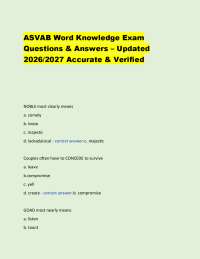 ASVAB Word Knowledge Exam Questions & Answers – Updated 2026/2027 Accurate & Verified
