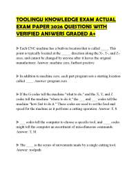 TOOLINGU KNOWLEDGE EXAM ACTUAL EXAM PAPER 2026 QUESTIONS WITH VERIFIED ANSWERS GRADED A+