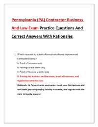 Pennsylvania (PA) Contractor Business And Law Exam Practice Questions And Correct Answers