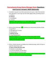 Pennsylvania Group Home Manager Exam Questions And Correct Answers With Rationales