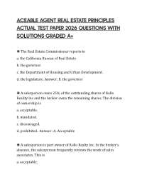 ACEABLE AGENT REAL ESTATE PRINCIPLES ACTUAL TEST PAPER 2026 QUESTIONS WITH SOLUTIONS GRADE