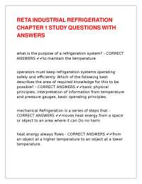 RETA INDUSTRIAL REFRIGERATION CHAPTER 1 STUDY QUESTIONS WITH ANSWERS