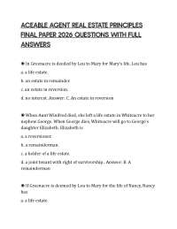 ACEABLE AGENT REAL ESTATE PRINCIPLES FINAL PAPER 2026 QUESTIONS WITH FULL ANSWERS