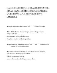 Hawaii Substitute Teacher Course Final Exam 2026 | Complete Questions and Answers with 100