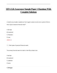 QFA Life Assurance Sample Paper 1 Questions With Complete Solutions