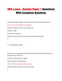 QFA Loans - Sample Paper 1 Questions With Complete Solutions