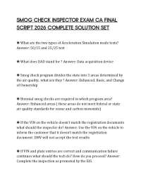 SMOG CHECK INSPECTOR EXAM CA FINAL SCRIPT 2026 COMPLETE SOLUTION SET