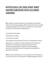 NYSTCE ESOL CST 2026 STUDY SHEET MASTER QUESTIONS WITH ACCURATE ANSWERS