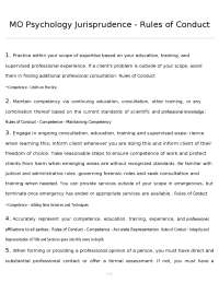 MO Psychology Jurisprudence - Rules of Conduct