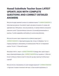 Hawaii Substitute Teacher Exam LATEST UPDATE 2026 WITH COMPLETE QUESTIONS AND CORRECT DE