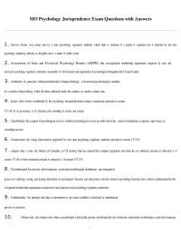 MO Psychology Jurisprudence Exam Questions with Answers