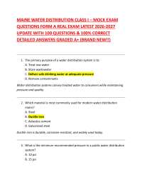 MAINE WATER DISTRIBUTION CLASS I – MOCK EXAM QUESTIONS FORM A REAL EXAM LATEST 2026-2027