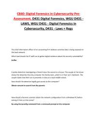 WGU D431 Digital Forensics in Cybersecurity Pre- Assessment, Exam Questions and Answers