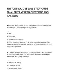 NYSTCE ESOL CST 2026 STUDY GUIDE FINAL PAPER VERIFIED QUESTIONS AND ANSWERS