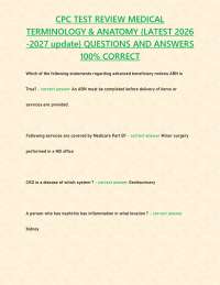CPC TEST REVIEW MEDICAL TERMINOLOGY & ANATOMY {LATEST 2026 -2027 update} QUESTIONS AND ANS