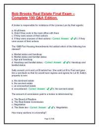 Bob Brooks Real Estate Final Exam – Complete 100 Q&A Edition.