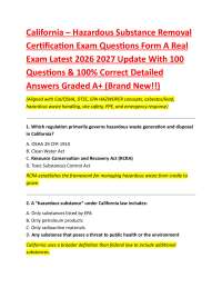 California – Hazardous Substance Removal Certification Exam Questions Form A Real Exam L