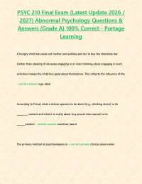 PSYC 210 Final Exam (Latest Update 2026 / 2027) Abnormal Psychology Questions & Answers {G