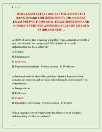 BCBA EXAM LATEST 2026 ACTUAL EXAM TEST BANK| BOARD CERTIFIED BEHAVIOR ANALYST EXAM PREP