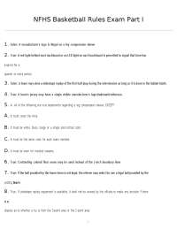 NFHS Basketball Rules Exam Part I